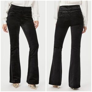 New Paige Velvet High Rise Lou Lou Pants Kick Flare Black Overdye Sz 34